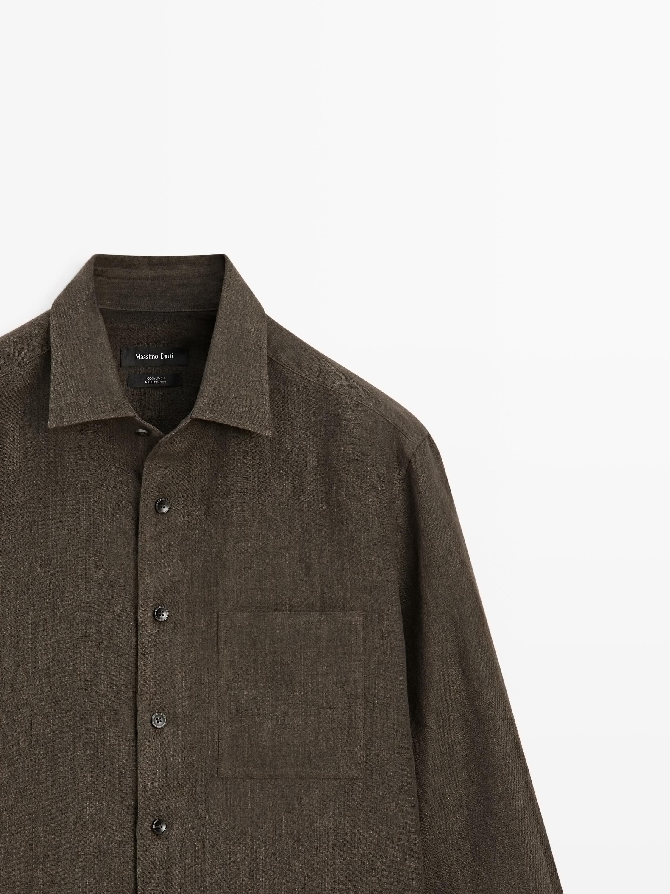 Regular fit faded linen shirt with pocket detail